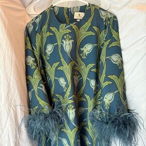 Tuckernuck Floral Long Sleeve Dress with Feather Cuffs